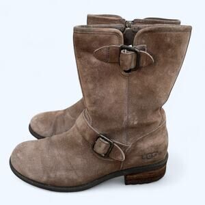 UGG Australia Chaney Brown Moto Engineer Boots Shearling Lined Suede Women's 8.5